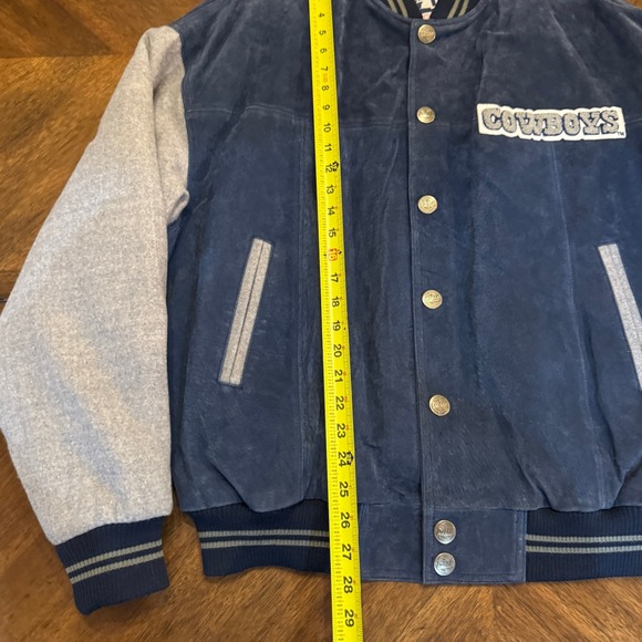 Dallas Cowboys Jacket Mens Varsity Style‎ Full Snap Suede Gray Sleeves |S1 - Picture 6 of 7